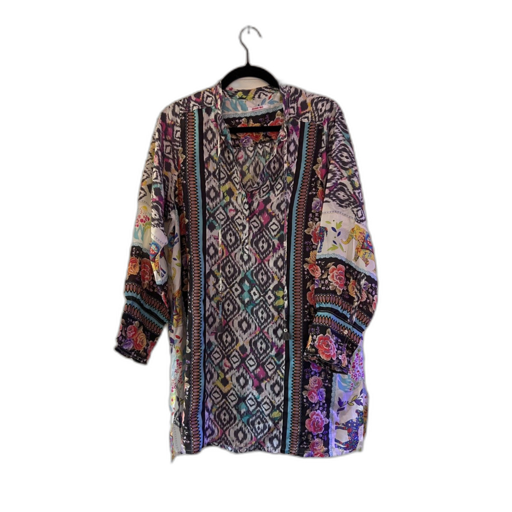 Johnny Was Nanette Silk Tunic Top Size L long sleeve